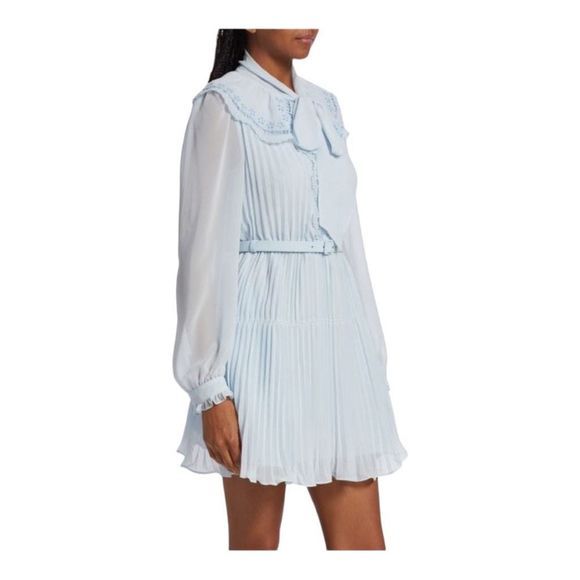 SELF-PORTRAIT Blue Chiffon Mini Dress Size 2 - Picture 3 of 10